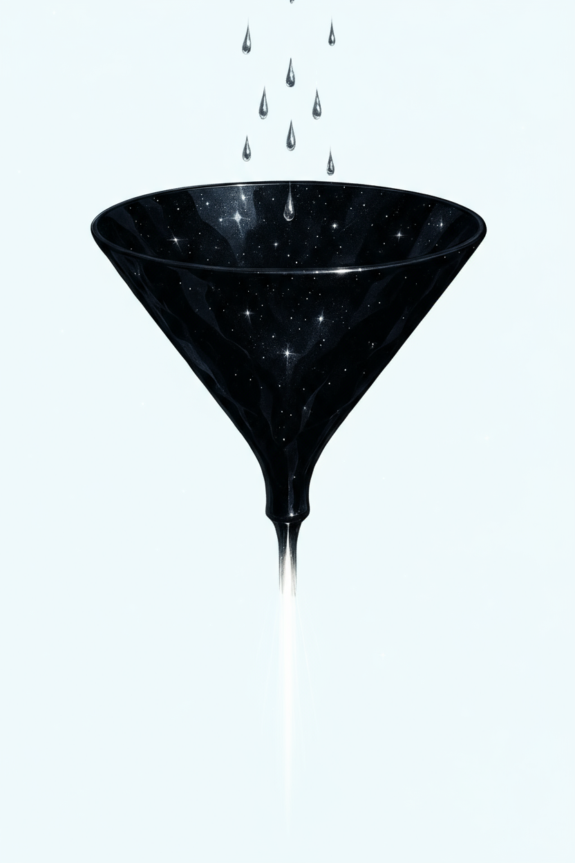 Embudo negro de obsidiana recibiendo lluvia